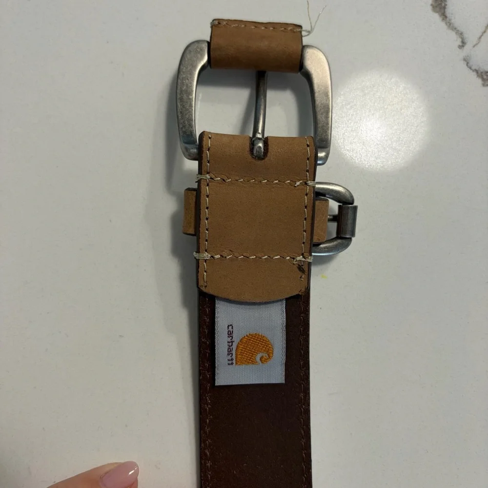 Carhartt Light Brown Genuine Leather Silver Tone Buckle Belt Men’s Size  Large